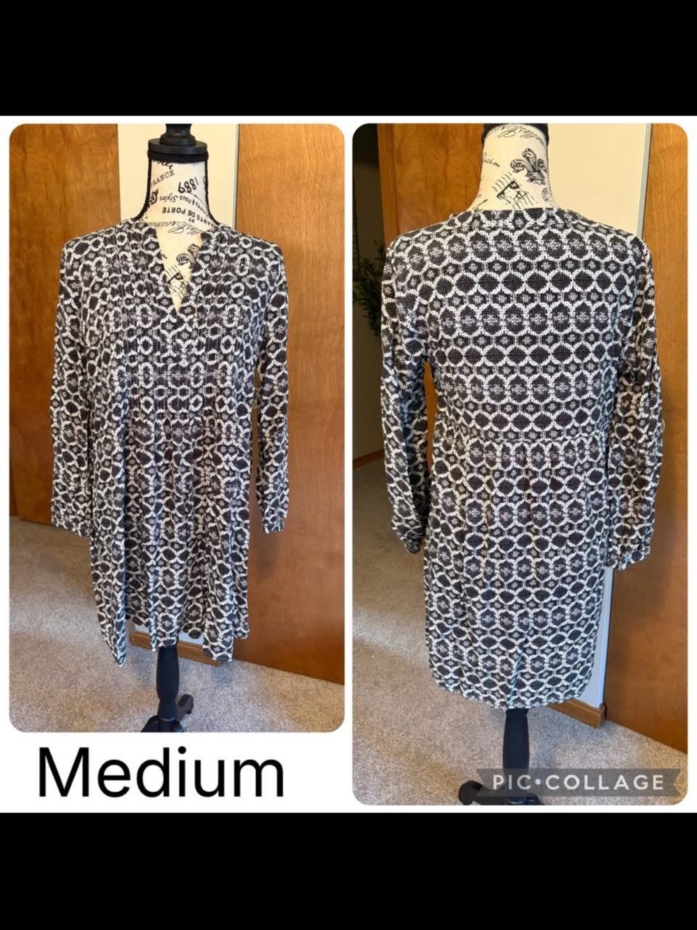 Black & White Printed Long Sleeve Tunic Dress